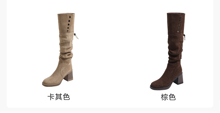 Западные Boots 高跟防水台长靴女侧拉炼 炼 𫔀两穿骑行靴高筒不过膝长筒靴小个子西部靴
