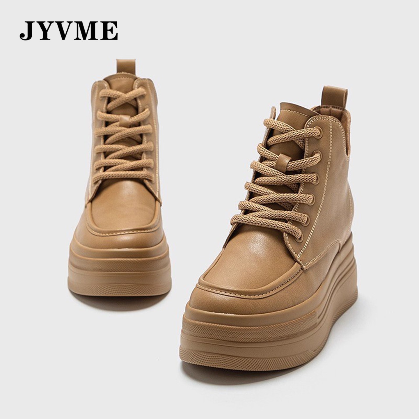 รองเท้าบูทมาร์ติน Jyvme เพิ่มความสูงภายใน 8 ซม. รองเท้าบูทแบบเดี่ยว รุ่นใหม่สำหรับฤดูใบไม้ผลิและฤดูใบไม้ร่วง 2026 รองเท้าข้อสูงพื้นหนา รองเท้าบูทสั้นสำหรับผู้หญิง