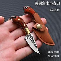 Brass Colored Wood Knife Small Straight Knife Mini Outdoor Fruit Kitchen Knife Camping Portable Trendy Gift Wealth Knife