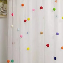 Curtain Decoration Accessories, Small Ornaments, Macaron-Colored Pom-Pom Pin Style, Children's Room Curtain Head, White Sheer Curtain Embellishment
