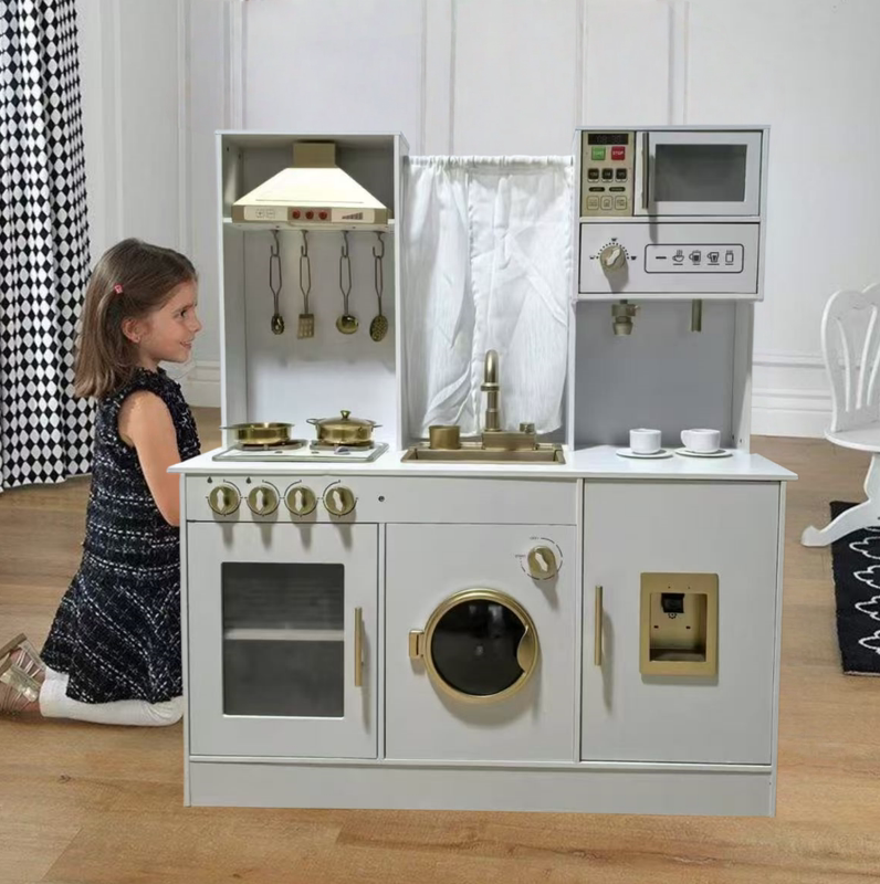 Wooden Export Children's Pretend Play Kitchen Toy with Spray, Rotating, Sound, Light, Cooking, Lighting Atmosphere, Full Set of Kitchen Utensils Wooden Export Children's Pretend Play Kitchen Toy with Spray, Rotating, Sound, Light, Cooking, Lighting Atmosphere, Full Set of Kitchen Utensils