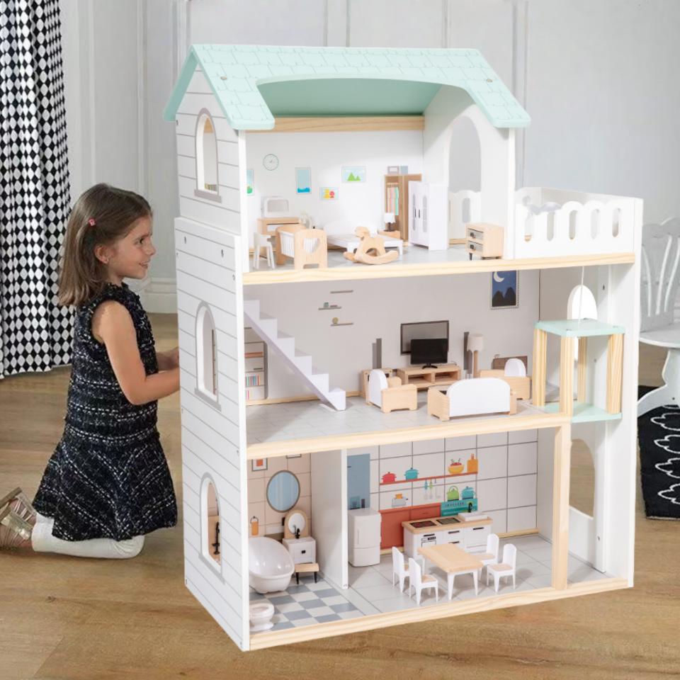 DIYで作れる子供用ごっこ遊びハウス、リアルなおもちゃの別荘、ドールハウス、男の子と女の子のための教育的で楽しい木製キャビン。