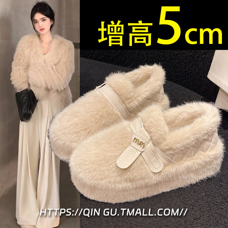 Французская высококачественная плюшевая обувь на толстой подошве, женская верхняя одежда, новинка 2025 года, зимние бархатные мокасины на плоской подошве, хлопковые зимние