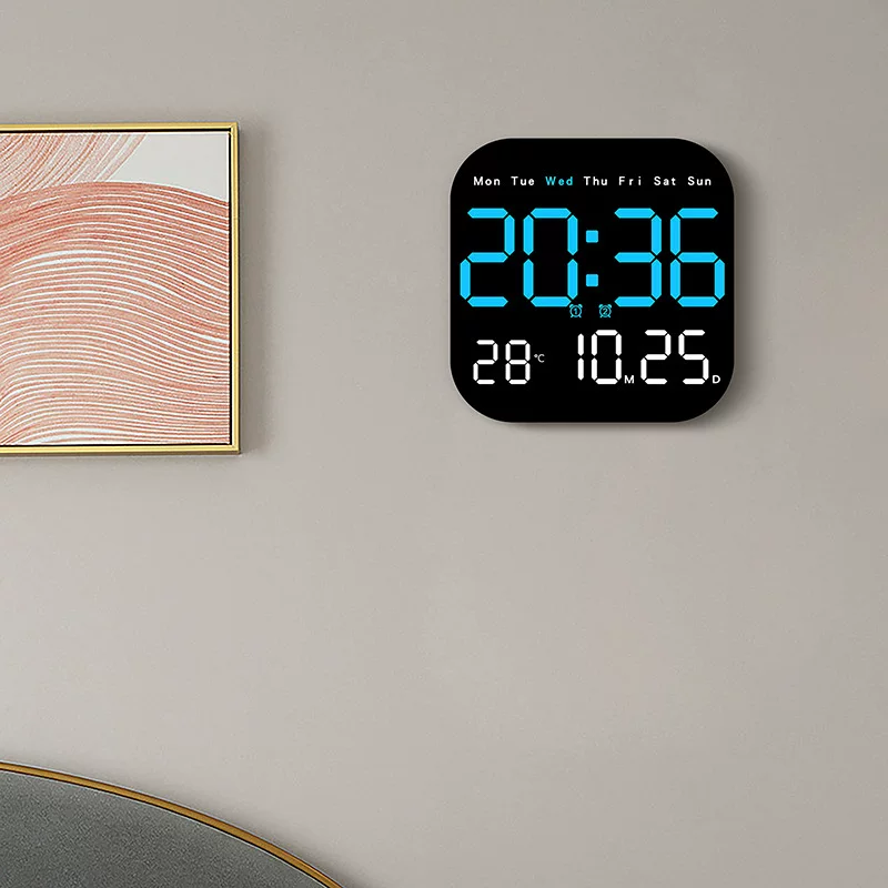 Simplified large -screen digital clock multi -function LED square electronic clock living room hanging clock