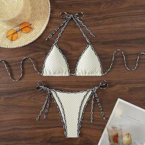 
2025 new black sexy three-point bikini swimsuit for women white bikini beach straps bikini
