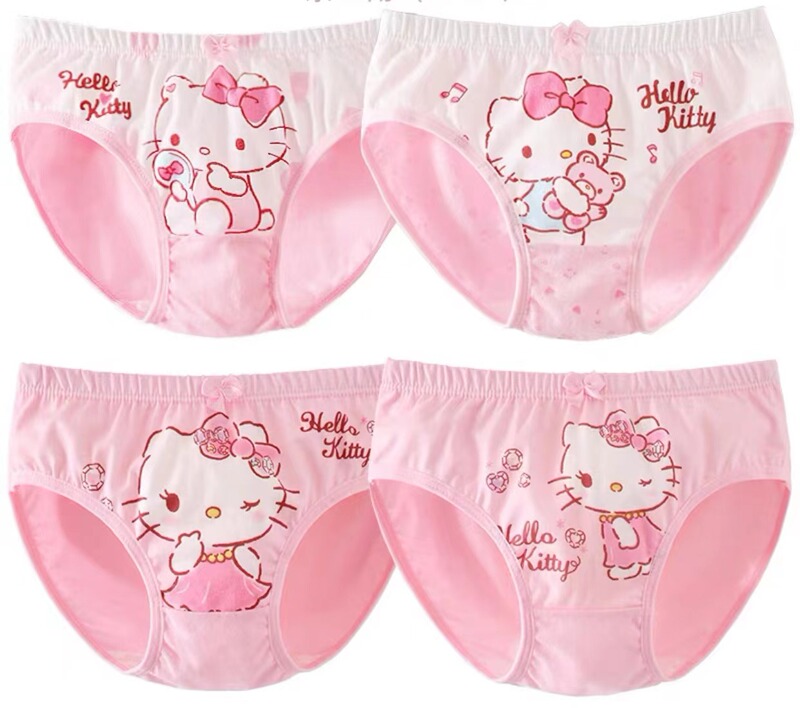 Hello Kitty High-End Cartoon-Style Girls' Underwear, Pure Cotton, 4-Pack Triangle Girls' Underwear