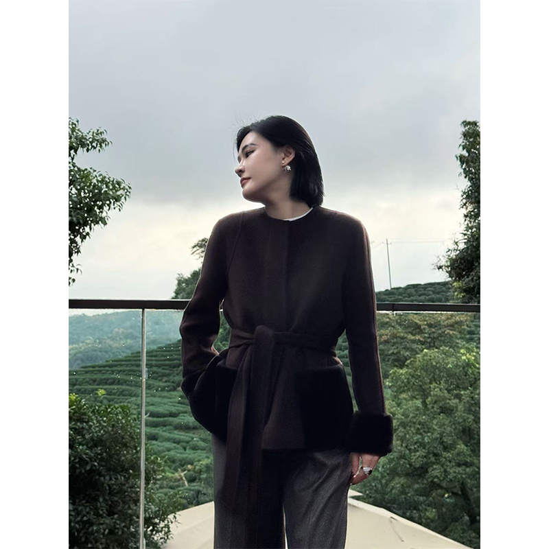 Yuan Yiling【F Brand Luxury Goods】Australian Wool Double-Sided Woolen Coat Cashmere Top Round Neck Woolen Jacket 26 Winter Style Yuan Yiling【F Brand Luxury Goods】Australian Wool Double-Sided Woolen Coat Cashmere Top Round Neck Woolen Jacket 26 Winter Style