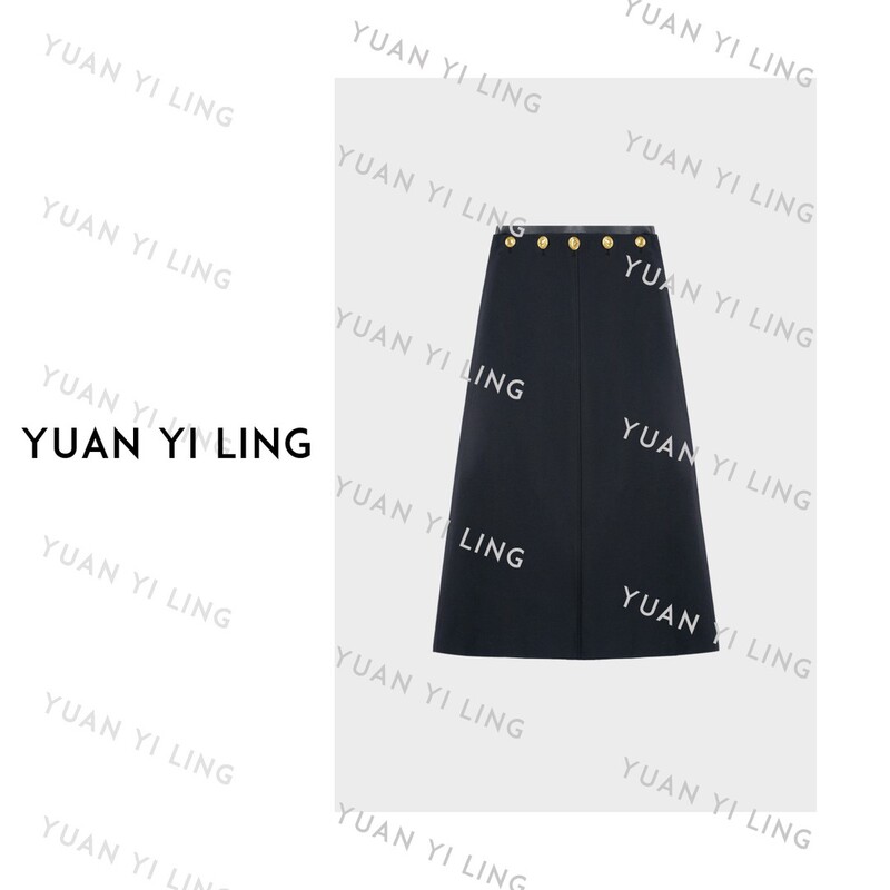 Yuan Yiling Zeze【V Brand Exclusive】Autumn and Winter Imported Australian Wool Fashion Classic Gold Button Half Skirt