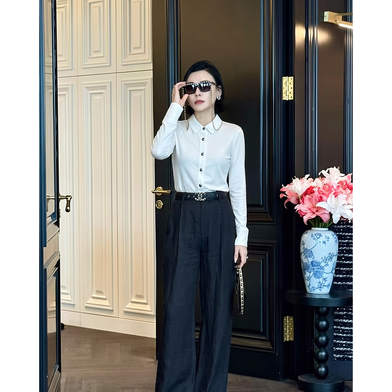Yuan Yiling [Ji Simple Style] Modal Shirt White Turn-Down Collar Long Sleeve Top High-End Slim Fit Autumn/Winter Style
