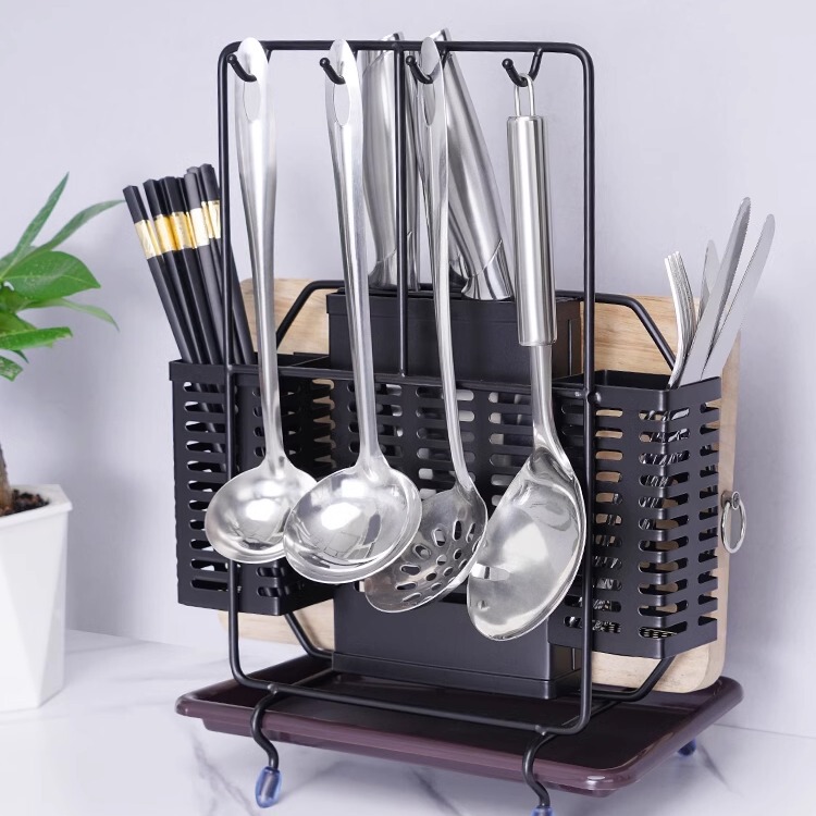 Stainless Steel Knife Holder, Double Chopstick Holder, Pot Lid Rack, Spatula Hanger, Draining Storage Knife Rack, Kitchen Storage Rack