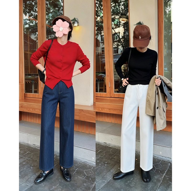 [Leg Thickening Savior] Bluestudio Easily Covers Flaws, Active Dyeing, Loose Fit, Slimming Jelly Jeans for Autumn and Winter