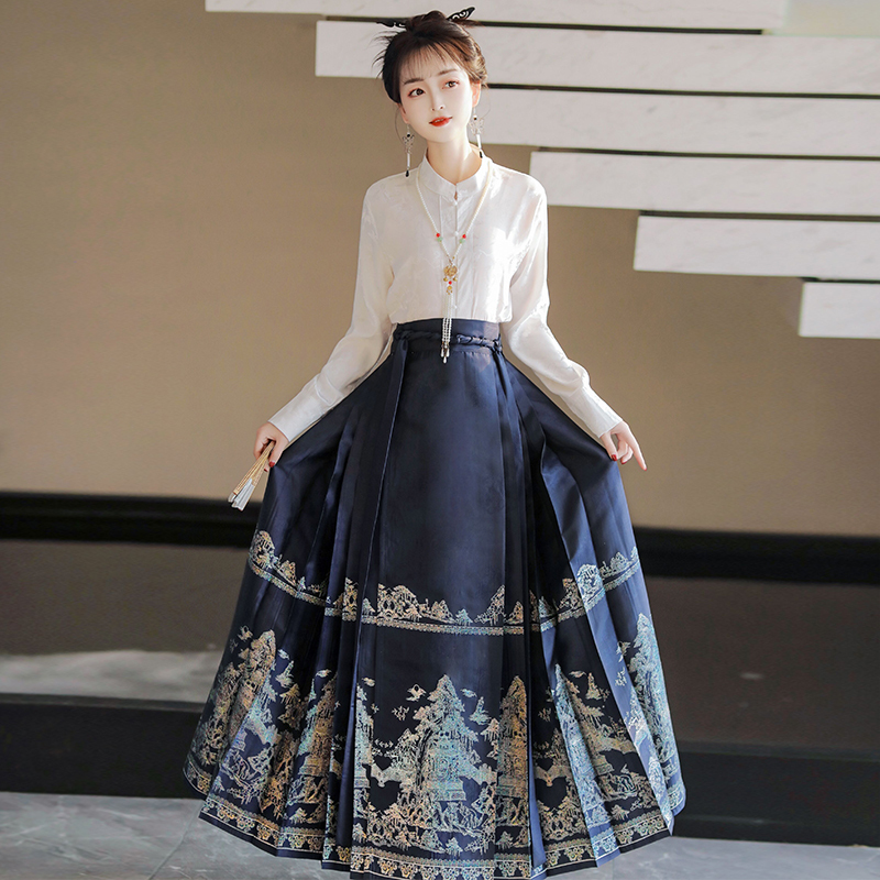 Mannan Chen_Evergreen Pavilion Original Mamian Skirt Hanfu Set for Women 2025 New Autumn Adult Ming Dynasty Style Ancient Costume