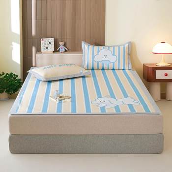 New cartoon class a cool mats and bed sheets three-piece set student door soft seat summer ice silk mats machine washable single and double people
