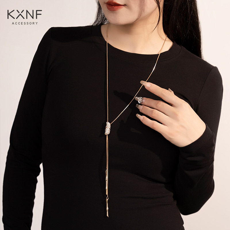 KXNF Long Section Bamboo Festival Sweater Chain Atmosphere Upscale Women Necklace 2023 New Tide 100 Lapped Temperament Chains-Taobao