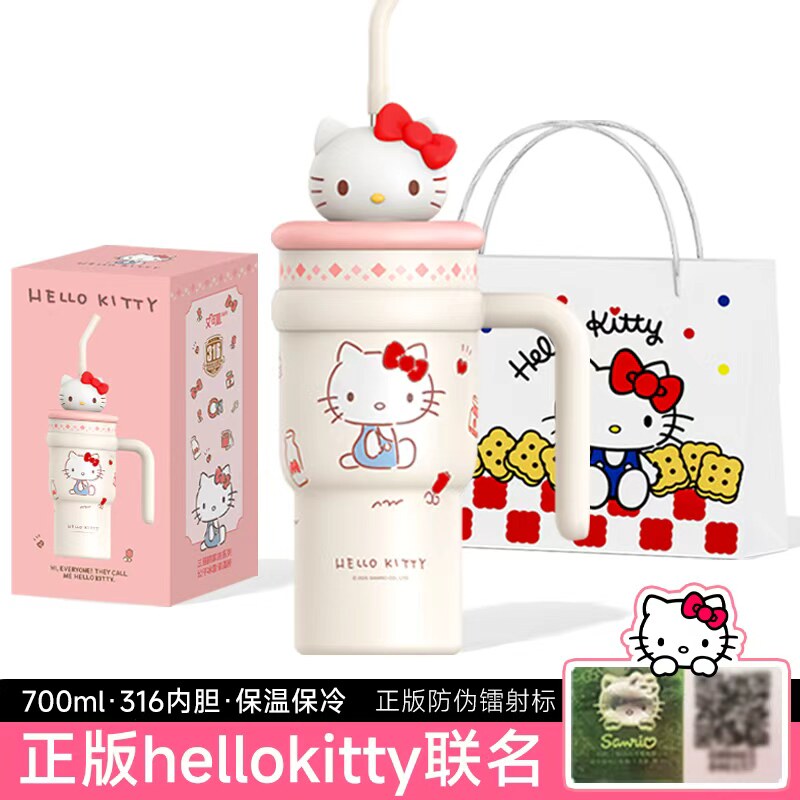 hellokitty water cup вакуумная колба для девочек большой емкости подарок подругам на день рождения практичная соломенная чашка Sanrio