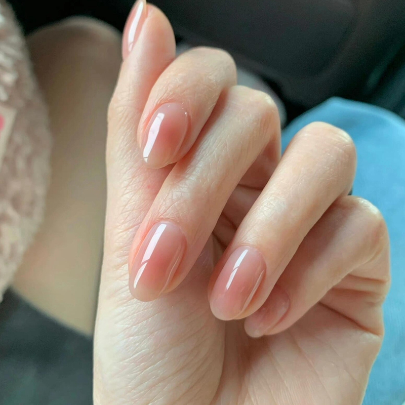 Grapefruit Blush Wearable Nails Short Oval Daily Simple Student Fake Nails Whitening Commuting Finished Manicure Long-Lasting