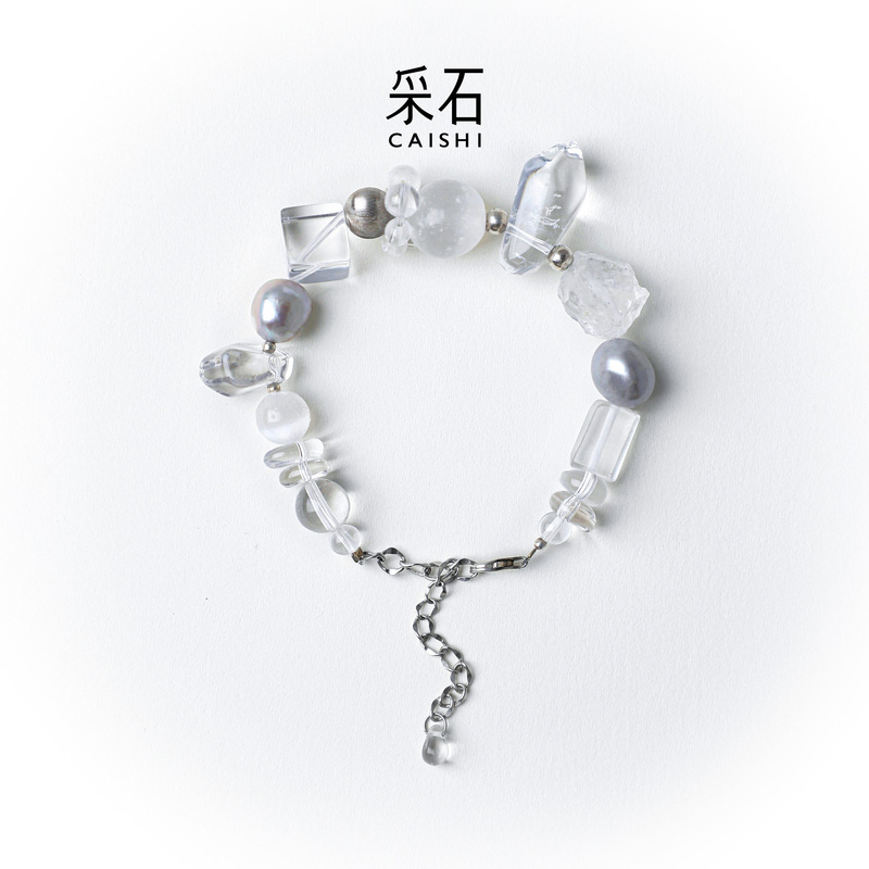 Stone Studio|Original Design'Silver Stream' Natural White Water Baroque Cat's Eye Silver Bracelet, Niche Spring/Summer Collection Stone Studio|Original Design'Silver Stream' Natural White Water Baroque Cat's Eye Silver Bracelet, Niche Spring/Summer Collection