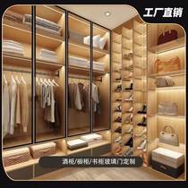 High-end 2023 wine cabinet sideboard door light luxury minimalist tempered glass flat door custom color hinge hidden pull