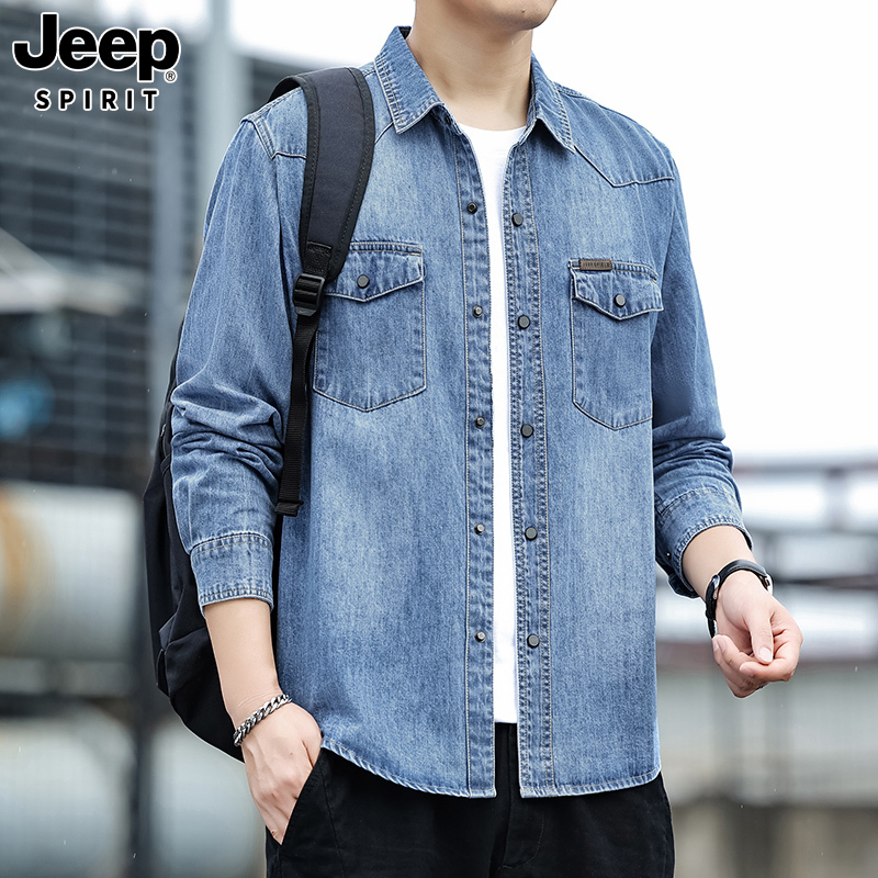 Jeep Retro Distressed Denim Shirt for Men 2026 Spring and Autumn New Fashion Loose Casual Work Shirt Jacket
