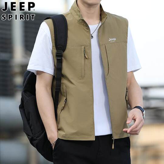 Jeep Spring and Autumn Thin Vest Men's Sports Casual Vest Outdoor Multi-Pocket Vest Jacket Men's Clothing