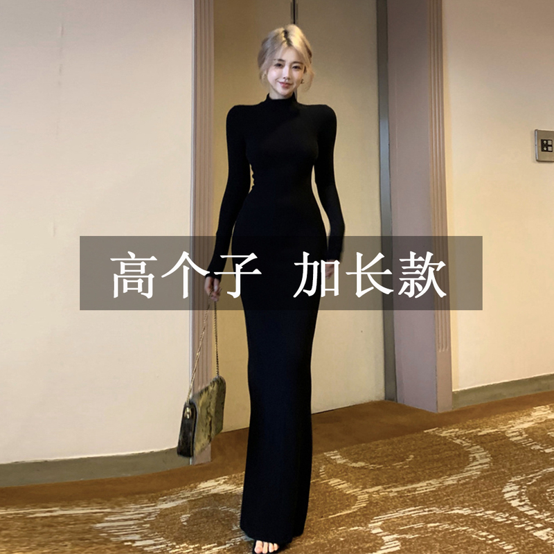Tall 172cm Extended Version Autumn Elegant Half-High Collar Black Inner Dress Simple Waist-Cinching Bodycon Dress Tall 172cm Extended Version Autumn Elegant Half-High Collar Black Inner Dress Simple Waist-Cinching Bodycon Dress