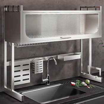 Stainless steel kitchen dishwasher sink storage rack above the sink multi-functional bowl and plate dustproof storage drain rack