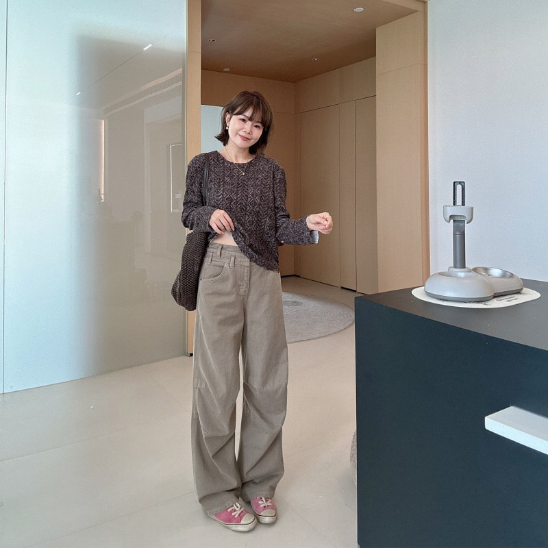 Autumn and Winter Thickened Elastic Waist Retro Slim Straight High-Waisted Loose Slimming Versatile Women's Jeans Long Pants Scimitar Pants
