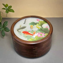 Suzhou embroidery hand-embroidered solid wood dried fruit box wedding housewarming candy plate compartment with lid nut snack storage