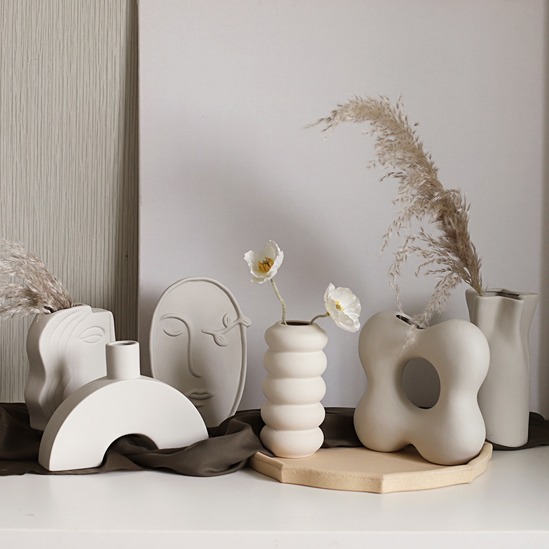 Jasmin White Vegan Color Ceramic Vase Cream Wind Swing Pieces Dry Flower Living Room Genguan SILENT WIND ADVANCED SENSES ART-Taobao