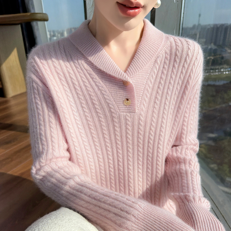 Erdos 100% Pure Cashmere Sweater for Women, Heart-Shaped Neckline, Cable Knit Sweater, Fashionable and Warm for Autumn and Winter