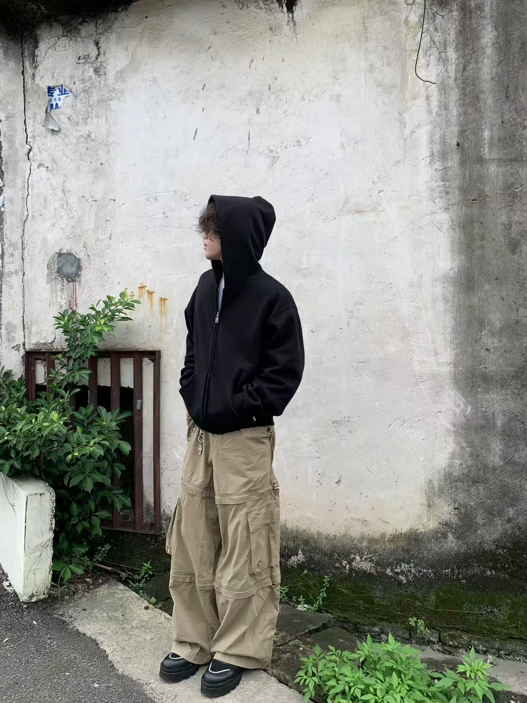 Независимый винтажный Russell 90s худи Cleanfit плюс-м молния черно-коричневый