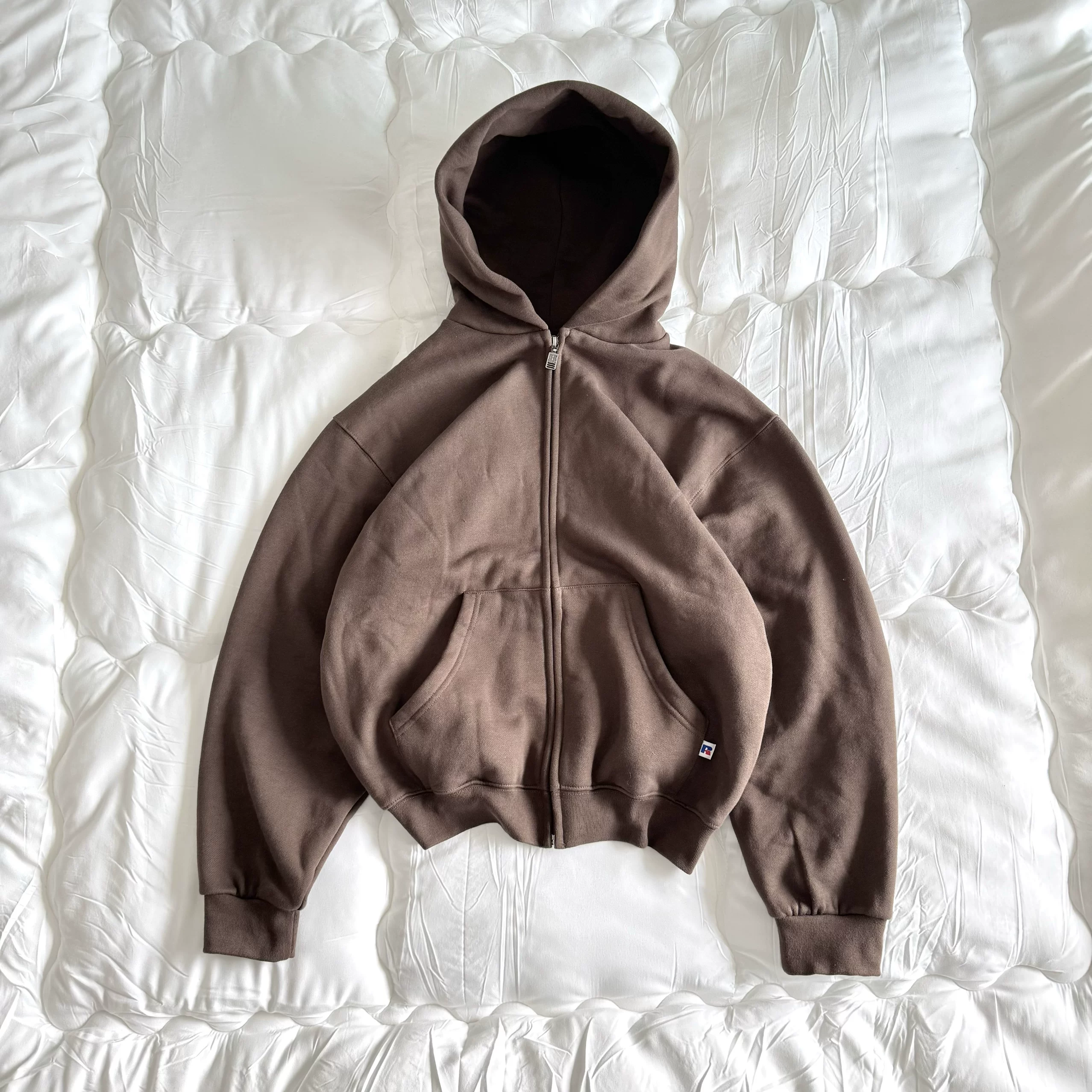 Независимый винтажный Russell 90s худи Cleanfit плюс-м молния черно-коричневый