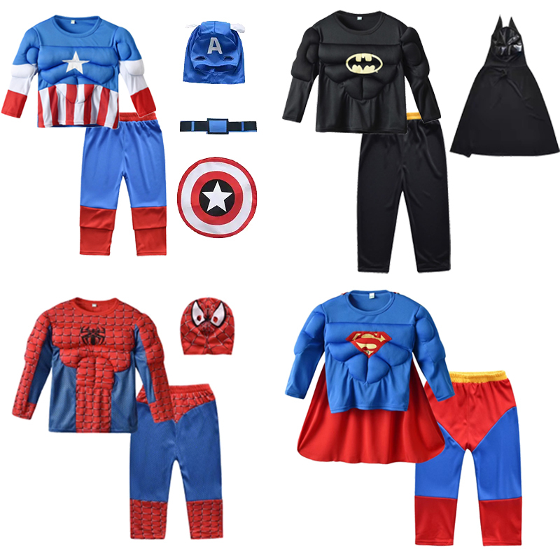 Halloween Children's Captain America Spider-Man Superman Batman Cosplay Costume Two-Piece Set Boys' Performance Outfit