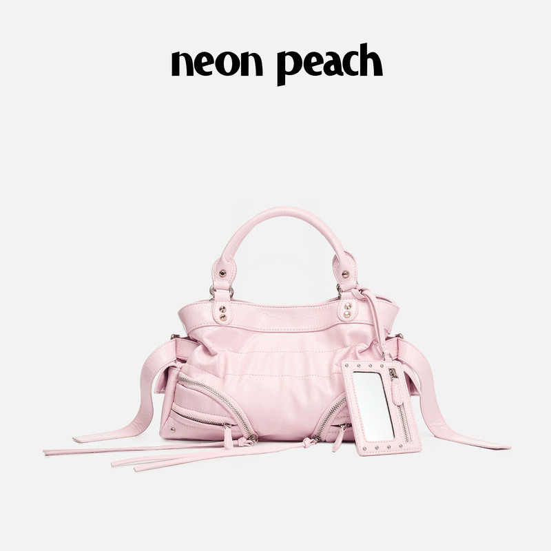 Neon Peach Neonpeach Original Design Lazy City Oil Wax Motorcycle Bag Large Capacity Handbag Small Size Pink