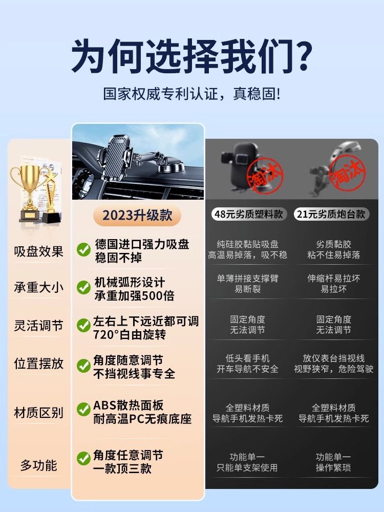 Heyu 2023 New Suction Cup Car Phone Holder, Multifunctional Universal Foldable Buckle Fixed Support, Anti-Shake Car Navigation Dedicated Bracket