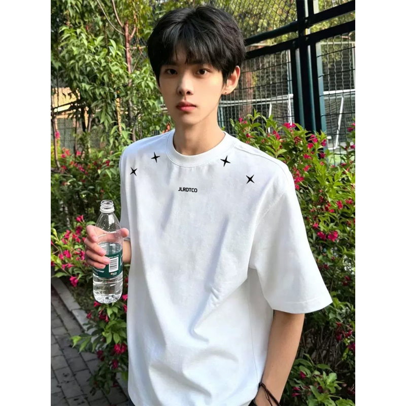 National Trend Pure Cotton American-Style White Short-Sleeve T-Shirt for Men, Summer Half-Sleeve Youth Clothing 2026 Heavyweight Regular Shoulder Top National Trend Pure Cotton American-Style White Short-Sleeve T-Shirt for Men, Summer Half-Sleeve Youth Clothing 2026 Heavyweight Regular Shoulder Top