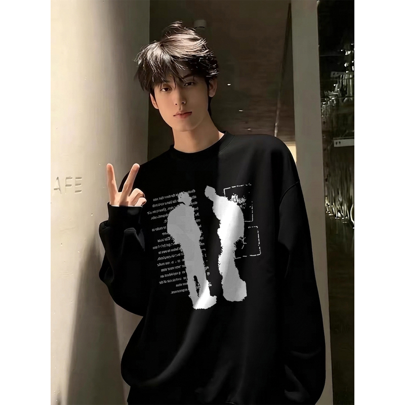 Heavyweight American-Style Crewneck Sweatshirt for Men, Fleece-Lined and Thickened, Pullover, Warm Base Layer, Black Inner Top, Long Sleeves Heavyweight American-Style Crewneck Sweatshirt for Men, Fleece-Lined and Thickened, Pullover, Warm Base Layer, Black Inner Top, Long Sleeves
