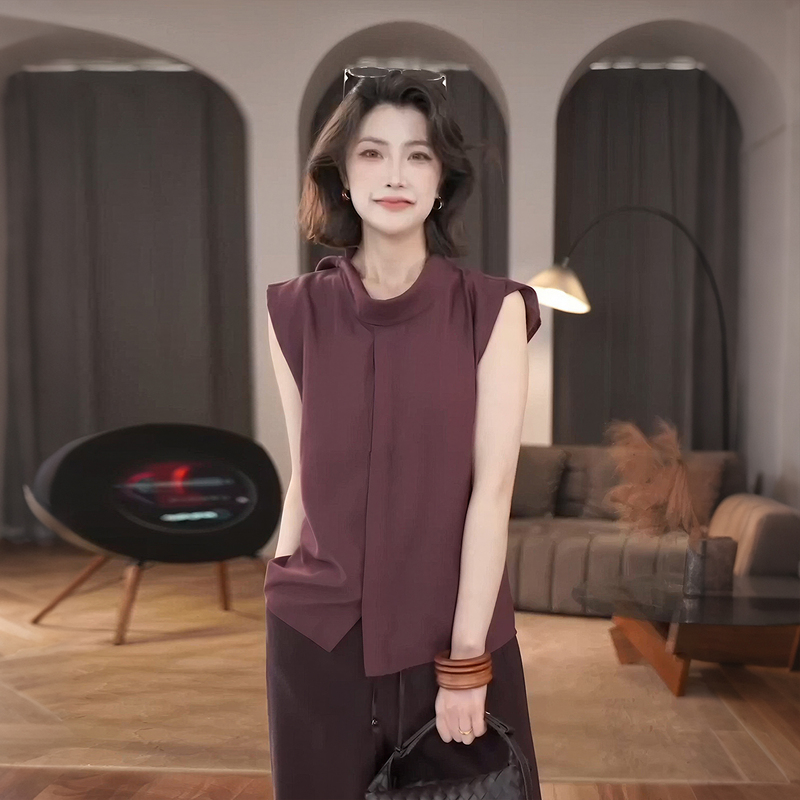 【Relaxed and Comfortable】Summer Lyocell Wool Blend Cool and Breathable Ribbon Sleeveless Shirt Top Yn4234