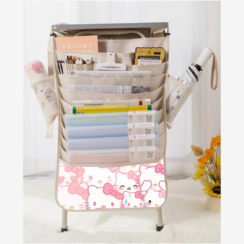 Hellokitty Kitty Cat Hanging Book Bag for Middle and High School Students, Side Desk Book and Textbook Storage Bag