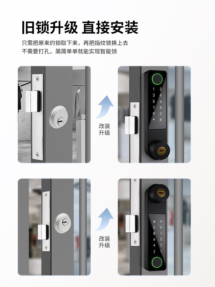 No-Drill Kfc Door Fingerprint Lock, Bridge-Breaking Aluminum Alloy Profile Smart Lock, Framed Glass Door Password Electronic Lock