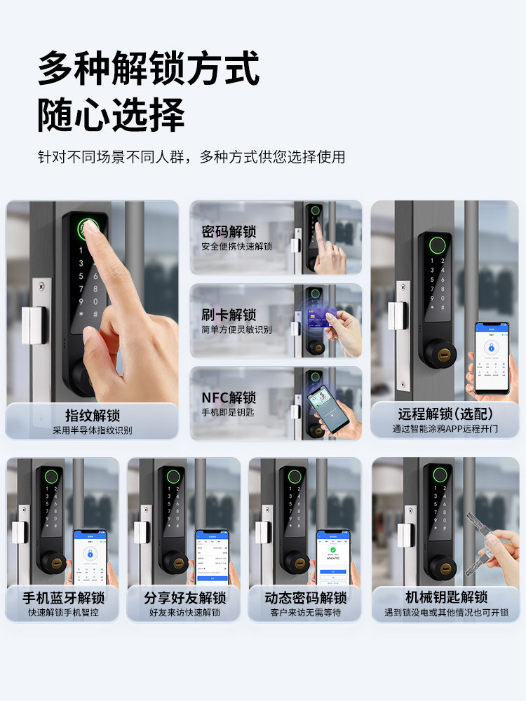 No-Drill Kfc Door Fingerprint Lock, Bridge-Breaking Aluminum Alloy Profile Smart Lock, Framed Glass Door Password Electronic Lock