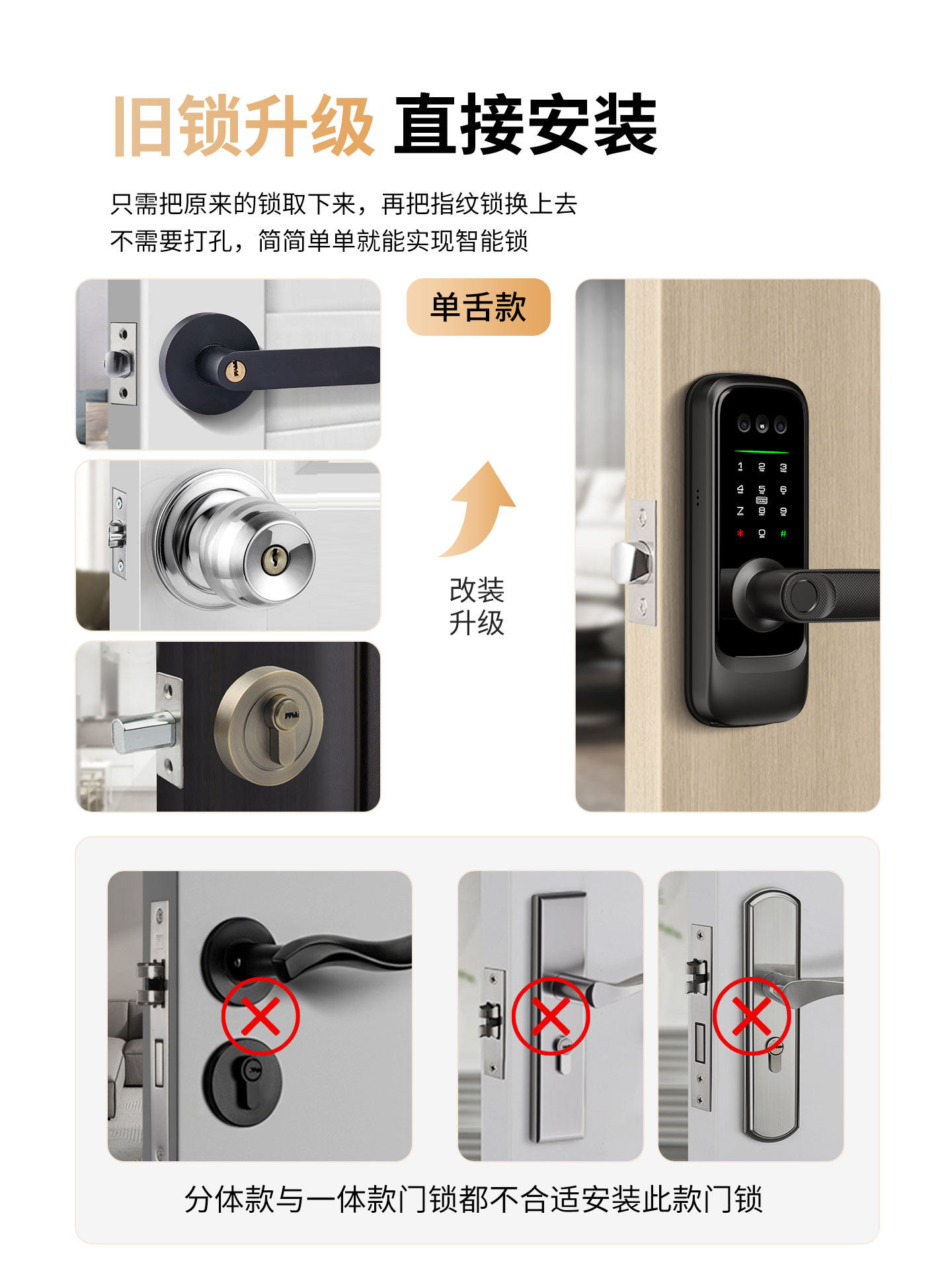 Indoor Wooden Door 3D Facial Recognition Smart Lock Office Fingerprint Lock Home Password Ball Lock No Drilling Single Bolt