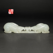Qing Dynasty style Hetian jade doublet rabbit pen holder ornaments ancient jade antique old-fashioned antique jade