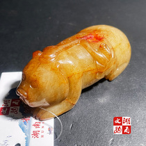 Ming Dynasty style Hotan jade feathered figure playing with a bear hand-held piece of ancient jade old-fashioned antique jade collection