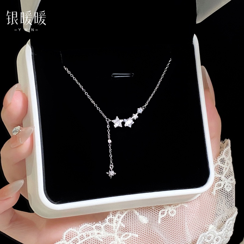 999スターリングシルバーの流れ星ネックレス、女の子用、新しいスタイルの高級タッセルスターシルバージュエリー、ガールフレンドへの誕生日プレゼント