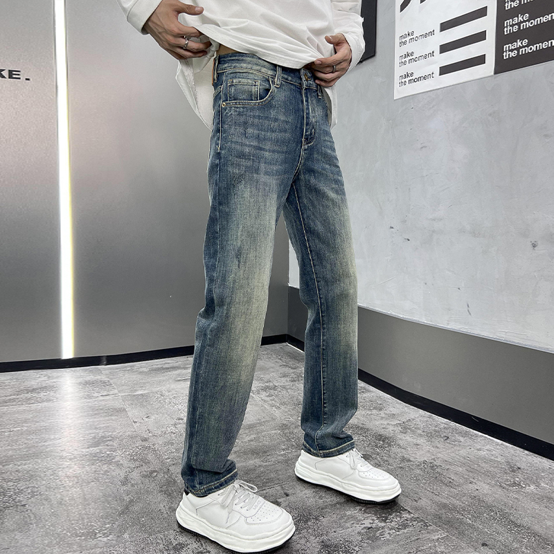 Trendy High-End Casual Jeans for Men, Xin Tang Washed Spring/Summer Straight-Leg Slim Fit American Retro 2026 Versatile Trendy