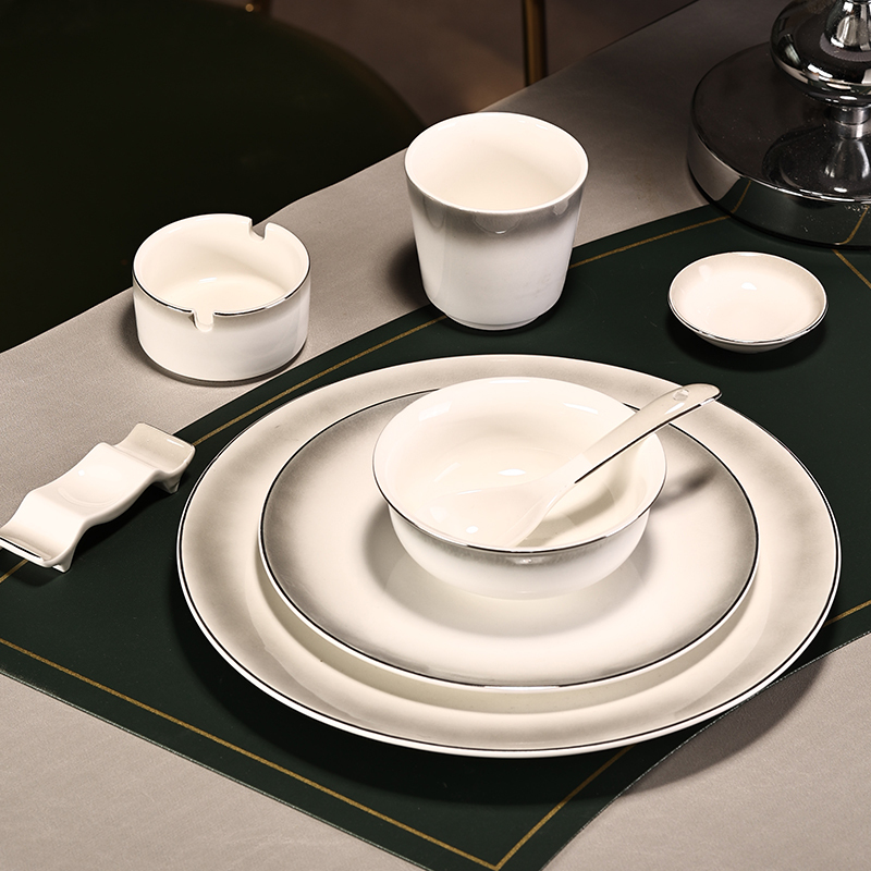 High-End Hotel Club Tableware Set, Light Luxury Gold-Edged Gradient Gray-Blue, for Restaurant, Hotel Private Rooms, and Reception Use