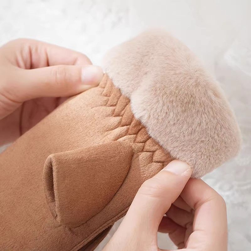 Plush Gloves for Women, Winter Warm Flip-Top Half-Finger Cute Fleece-Lined Student Cycling Touchscreen Gloves, Flip-Top Gloves, Thickened