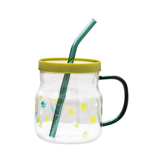 2025 New Style Ins-Style Glass Water Cup with Lid and Straw for Girls, High-Value Cup for Home Use and Office, Suitable for Milk Tea