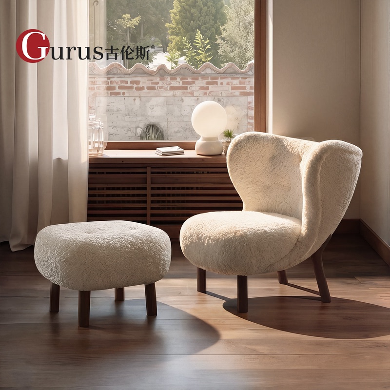 Nordic Lambswool Small Petra Leisure Chair Designer Model for Living Room and Bedroom, Light Luxury Cream Style Lazy Sofa Chair